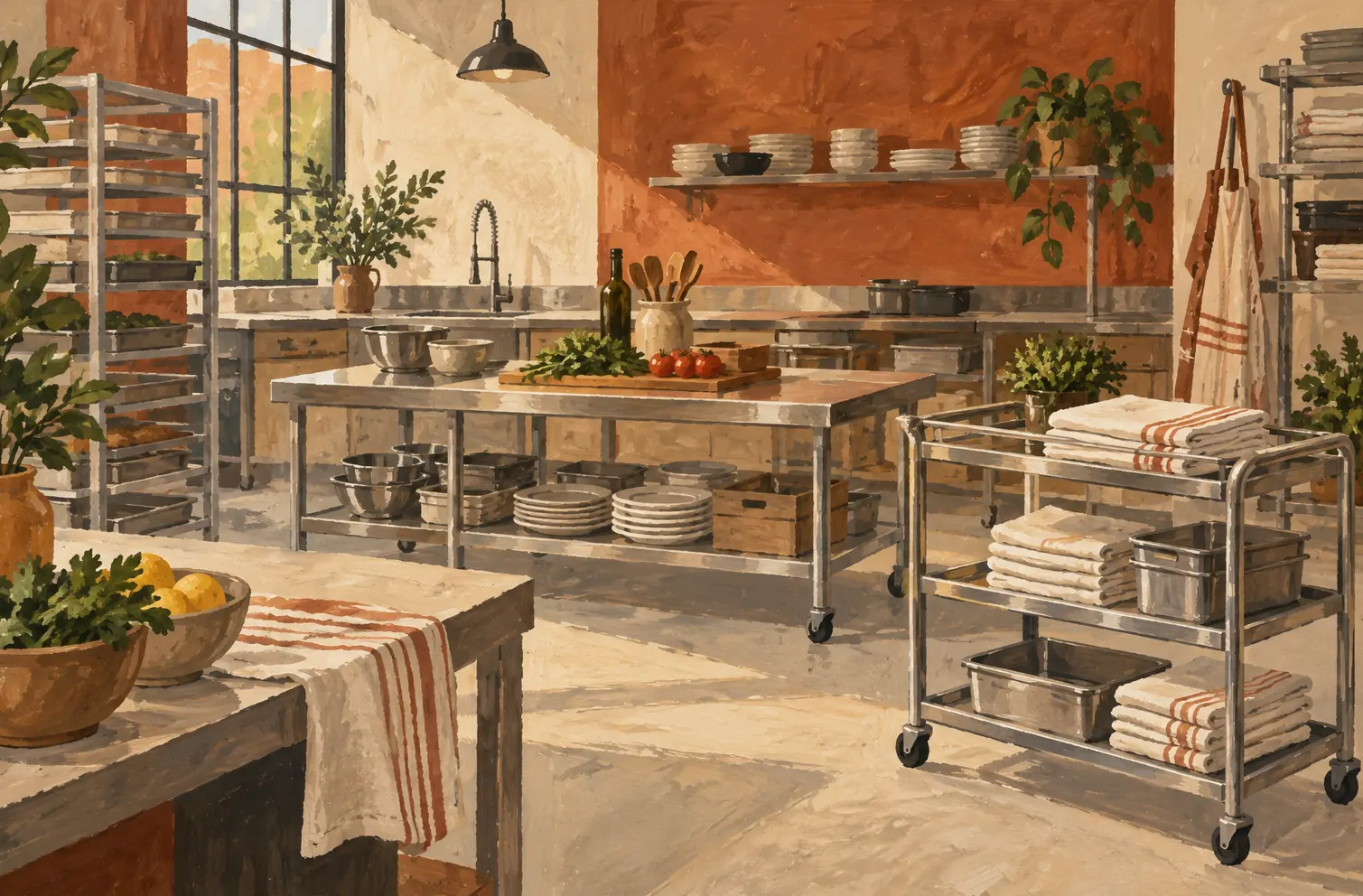 Illustration of catering businesses and their working space